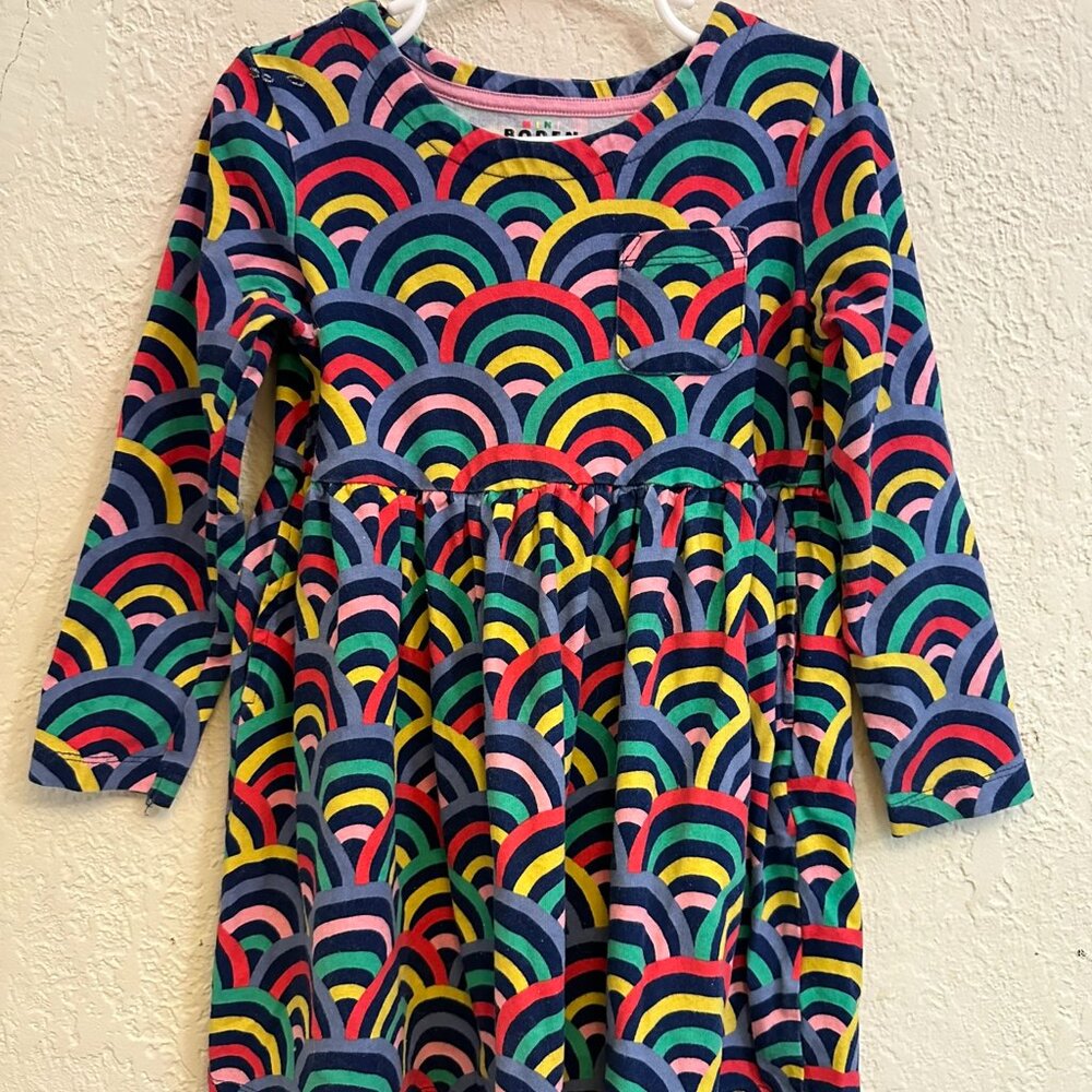 Mini Boden long-sleeve rainbow jersey dress size 4-5